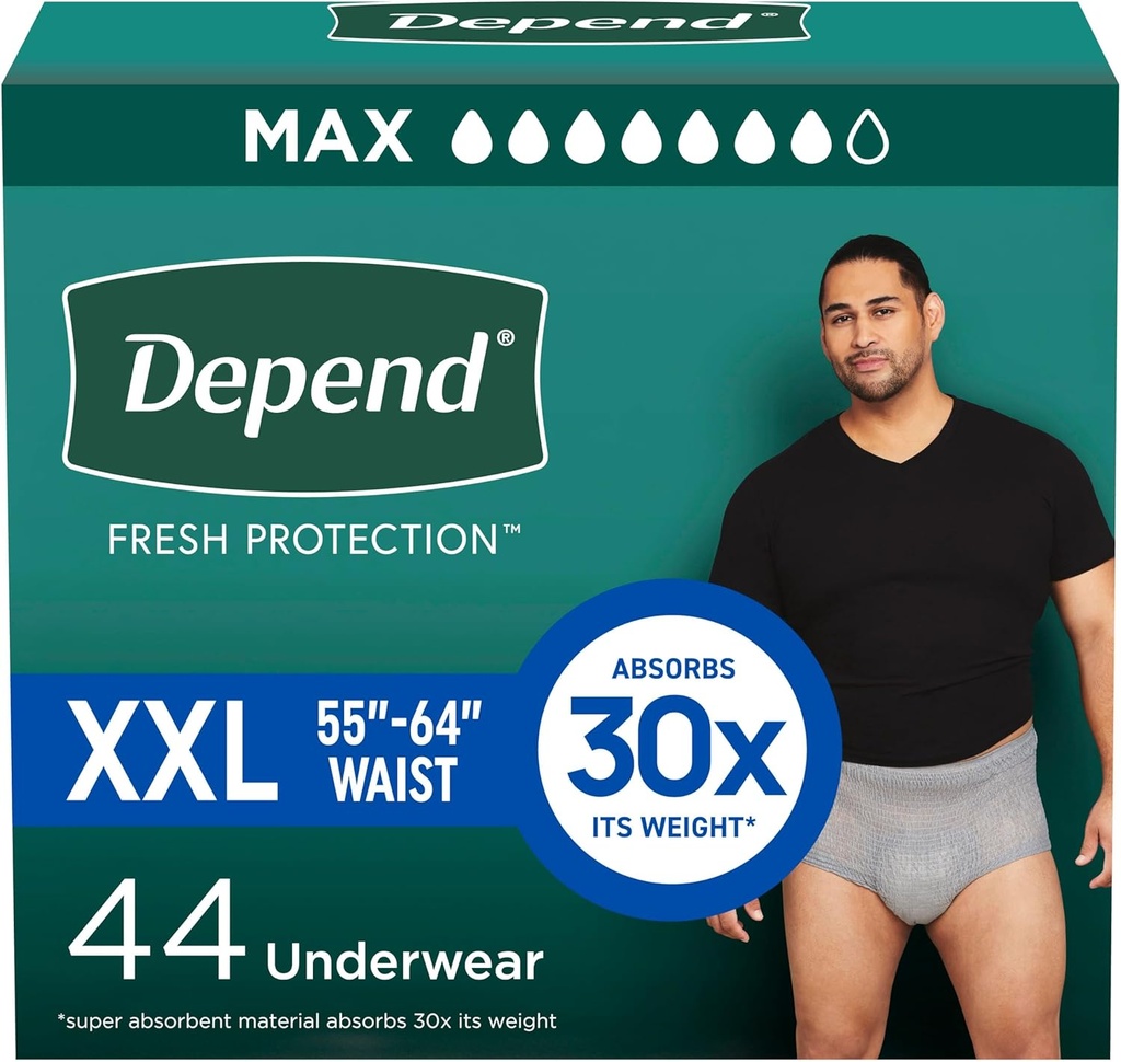Protección fresca abierta Diapers adultos, ropa interior de incontinencia para hombres, desechable, máximo, extra-extra-large, gris, 44 cuenta (2 paquetes de 22), Embalaje mayo Vary
