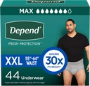 Protección fresca abierta Diapers adultos, ropa interior de incontinencia para hombres, desechable, máximo, extra-extra-large, gris, 44 cuenta (2 paquetes de 22), Embalaje mayo Vary