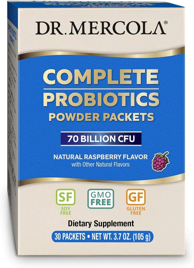 Dr. Mercola Completo Probióticos Packets de Polvo, 30 Servidores (30 Packets), 70 Billones CFU, Sabor de Fresa Natural, Suplemento Dietario, Apoyo Digestivo &amp; Inmunitario, No GMO
