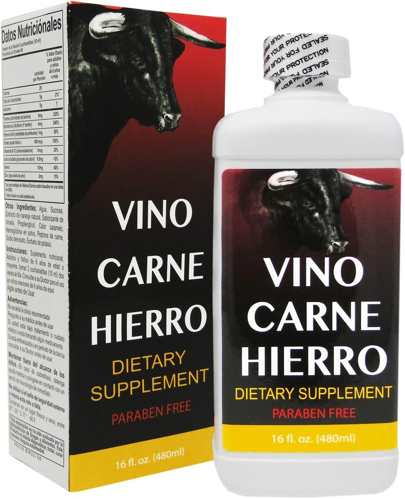 Vino Carne Hierro 16 oz Paraben Gratis