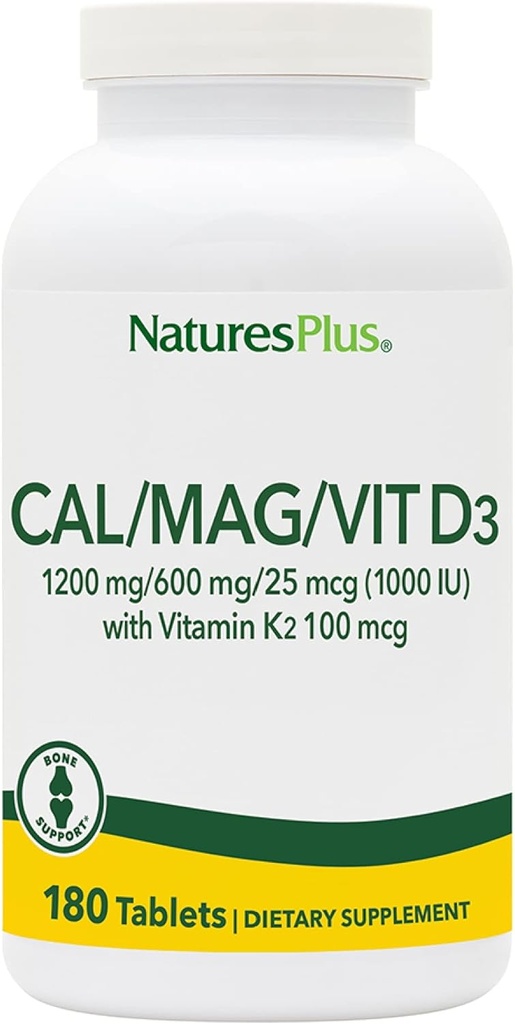 NaturalezasPlus Calcio/Magnesium/Vitamin D3 con Vitamina K2 - Soportes Bone &amp; Immune Health - Vegetarian, Gluten Gratis - 180 Tablets - 45 Servings