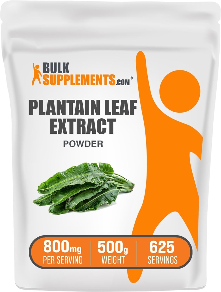 BulkSupplements.com Plantain Leaf Extract Powder - Plantain Leaf Supplement, Plantain Leaf Powder - Herbal Supplement, Gluten Free, 800mg por Serving, 500g (1.1 lbs) (Pack of 1)