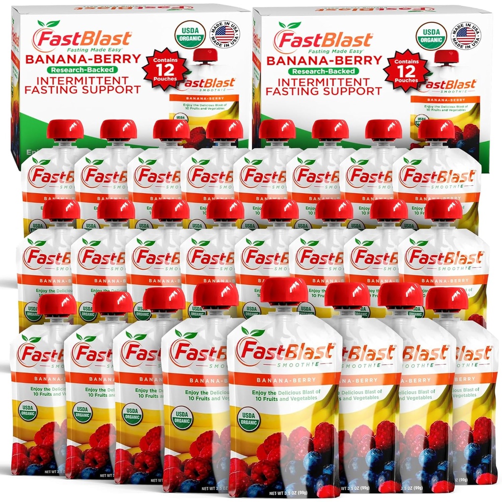 Fruit Smoothie Pouches Banana Berry- 2 Packs, 24 Pcs Smoothie Meal Reemplazo- USDA Organic Healthy Snacks For Adults, Squeeze Pouches For Drinks For Adults, Soft Foods, Gluten Free Dairy Free Snacks
