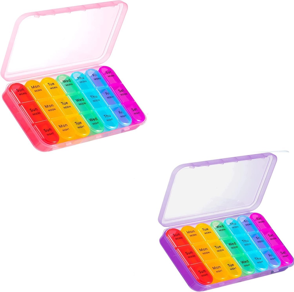 Asprink Pink and Purple Pill Organizer 3 Times a Day - Weekly Pill Box 3 Times a Day - Daily Pill Box 7 Day Medicine Organizer, Large Pill Case Pill Box 3 Times a Day, Travel Pill Organizer,