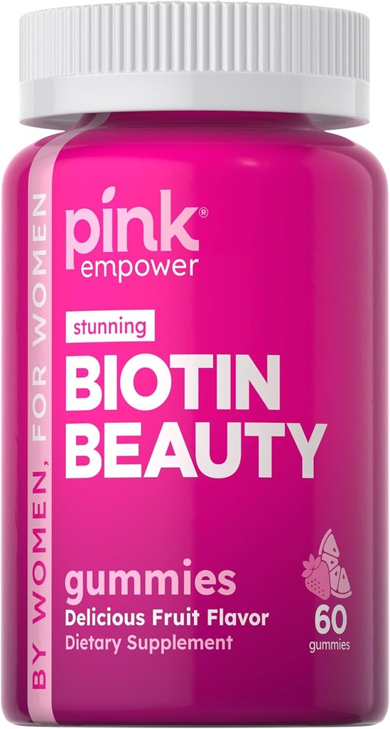 PINK Biotin Gummies for Women ← 60 Conde ← Vitamin for Hair, Skin and Nails ← Fruit Flavor ← Non-GMO &amp; Gluten Free
