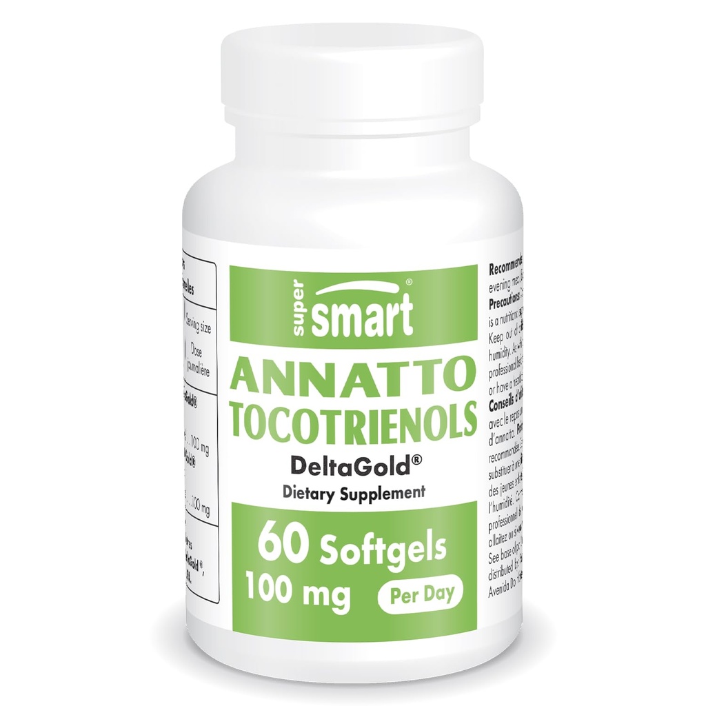Supersmart Annatto Tocotrienols 100mg por día (DeltaGold Vitamina E) - Tocotrienols Suplemento No-GMO &amp; Gluten Gratis - 60 Softgels