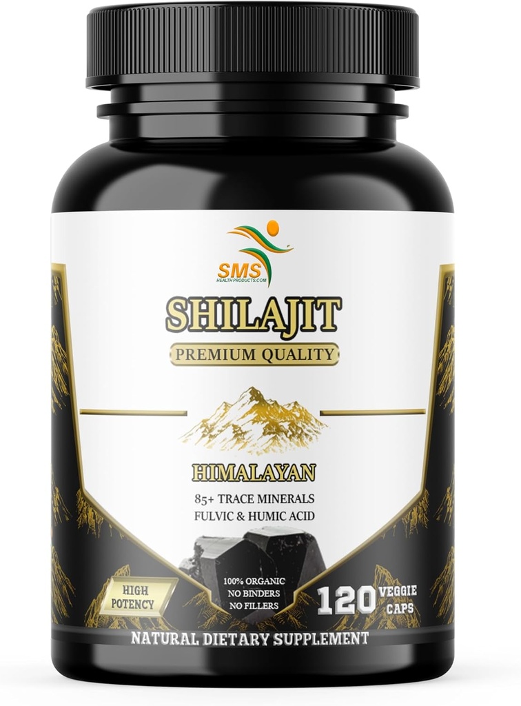 Shilajit Pure Himalayan Capsules (Suplemento de ácido fúlvico) 1.000 mg de Extracto Shilajit orgánico por servidumbre, 120 Conde (85+ Trace Minerals, No Fillers, No Binders)