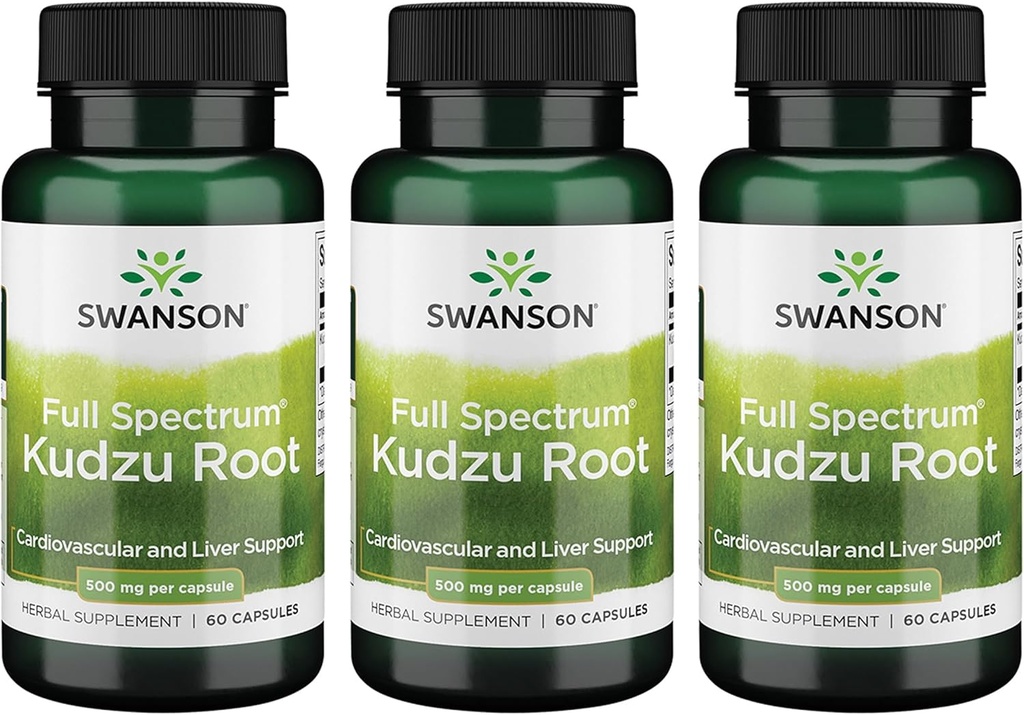 Swanson Full Spectrum Kudzu Root - Suplemento herbal Apoyo a la salud del corazón " Salud del hígado - Mayo Apoyo a la presión sanguínea saludable " Niveles de colesterol - (60 cápsulas, 500 mg cada uno) (3 Pack)