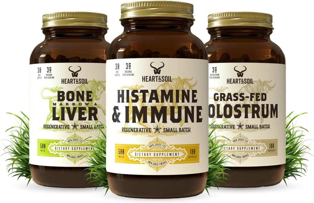 HEART & SOIL Immune Support Stack – Includes Histamine & Immune Supplement, Bone Marrow & Liver, Grass-Fed Colostrum for Digestive Health, Gut Balance, and Overall Wellness