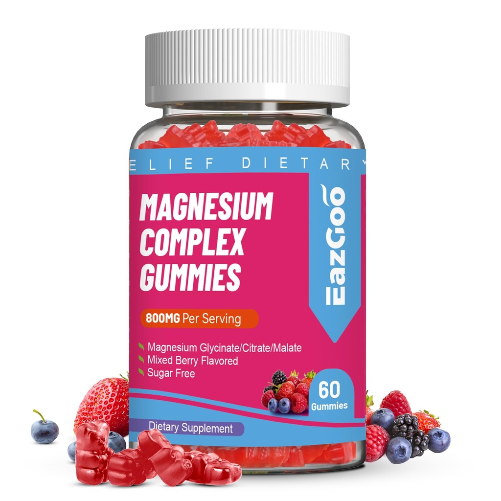 Magnesium Gummies 800mg - Vitamina D3, C, B6, B12 & Zinc Complejo con Magnesium Glycinate, Citrate & Malate, Magnesium Complex Gummies for Muscle, Mood & Energy, Vegan 60 Condes