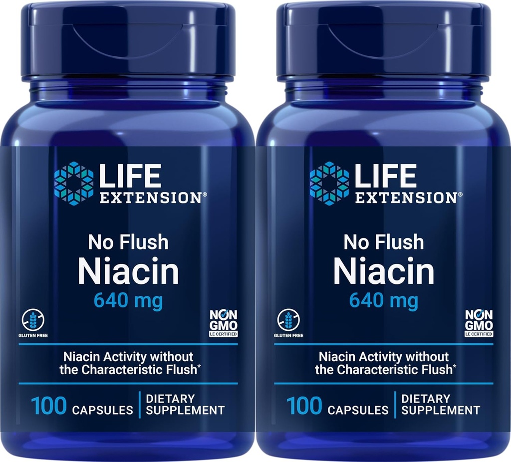 Extensión de vida No Flush Niacin 640 mg, 100 cápsulas (Pack of 2)