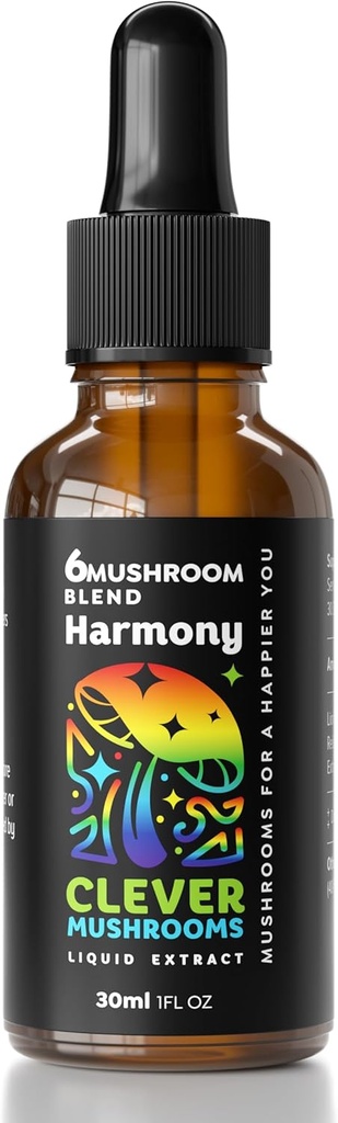 6 Blend Mushroom Liquid Extract, US Grown Mushrooms Alcohol Free, Natural Energy, Cognitive Support, Immunity Boost,100% Fruit Bodies, Lion's Mane, Cordyceps, Reishi, Chaga, Turquía Tail (1 fl oz)