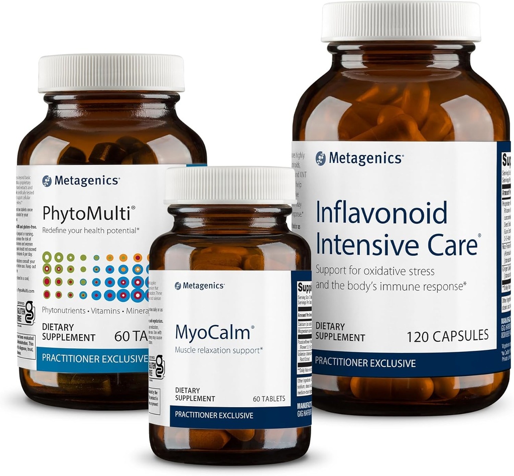 Metagenics Inflavonoid Intensive Care - 120 Softgels, MyoCalm - 60 Tablets, y PhytoMulti Sin Hierro - 60 Tablets