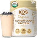 KOS Plant Based Protein Powder, Vanilla USDA Organic - Low Carb Pea Protein Blend, Vegan Superfood Rich in Vitamins & Minerals - Keto, Soy, Dairy Free - Meal Replacement for Women &amp; Men - 10 Servings