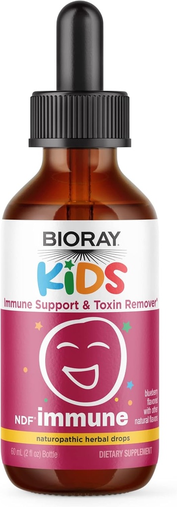 BIORAY Kids NDF Immune, Blueberry - 2 fl oz - Immune Support &amp; Toxin Remover - Non-GMO, Vegan, Gluten Gratis - Aprox. 30 Servings