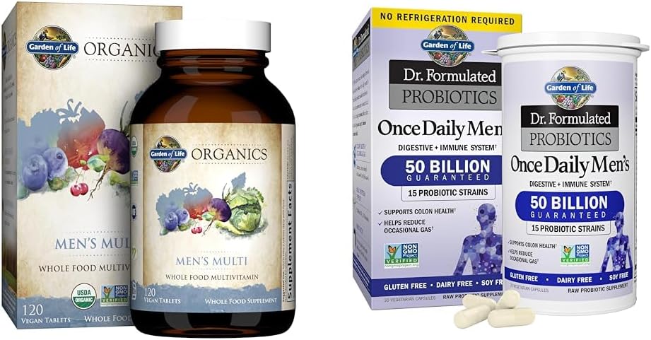 Jardín de la vida Alimento integral orgánico Multivitamina y Probióticos Digestivo &amp; Inmune Salud Suplemento 120 Tabletas 30 cápsulas