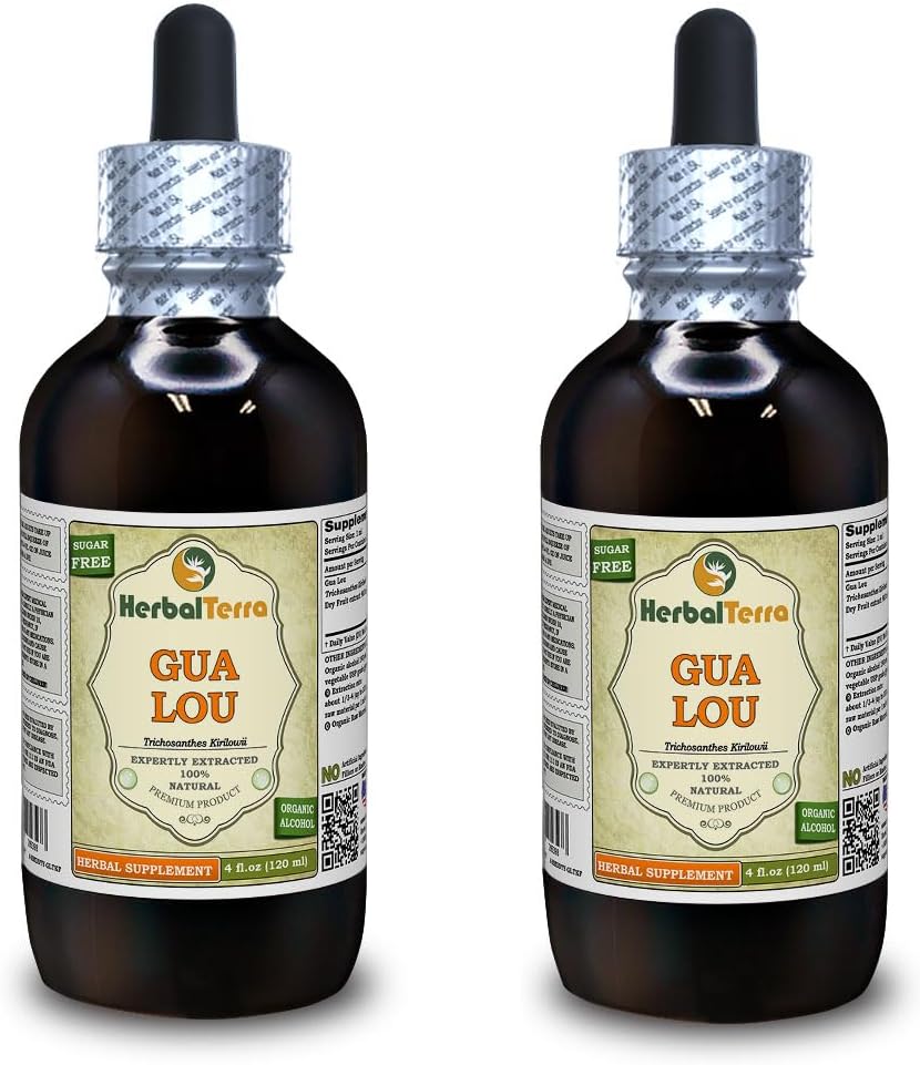 Gua Lou, Trichosanthes (Trichosanthes Kirilowii) Tintura, Fruto seco Extracto líquido (Marca Marca: HerbalTerra, Proudly Made in USA) 2x4 fl.oz (2x120 ml)