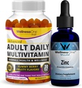 WellnessOne Liquid Zinc &amp; Adult Multivitamin Gummy - Integral Wellness Bundle for Energy, Immune, Skin, & Brain Health - 1.67 fl oz Zinc Drops & 60 Mix Berry Flavored Adult Gummy Multivitamins