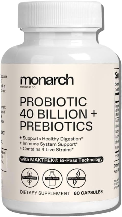 Probiótico 40 Billones + Prebióticos: 4 Estrechos Diversos - Salud Digestiva " Gut (60 cápsulas) - Probióticos para mujeres y hombres - Natural Silencio Gut Health " Immune Support Suplemento tención Proporciona soporte digestivo