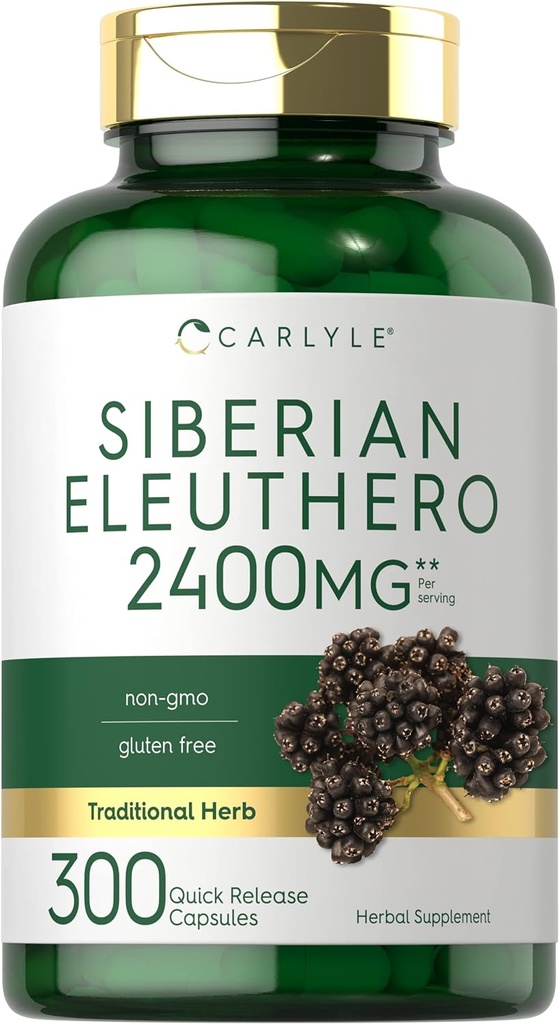 Carlyle Siberian Eleuthero ← 2400mg ← 300 Capsules ← Non-GMO y Gluten Free Formula ← Siberian Ginseng ← Tradicional Herbal Suplemento