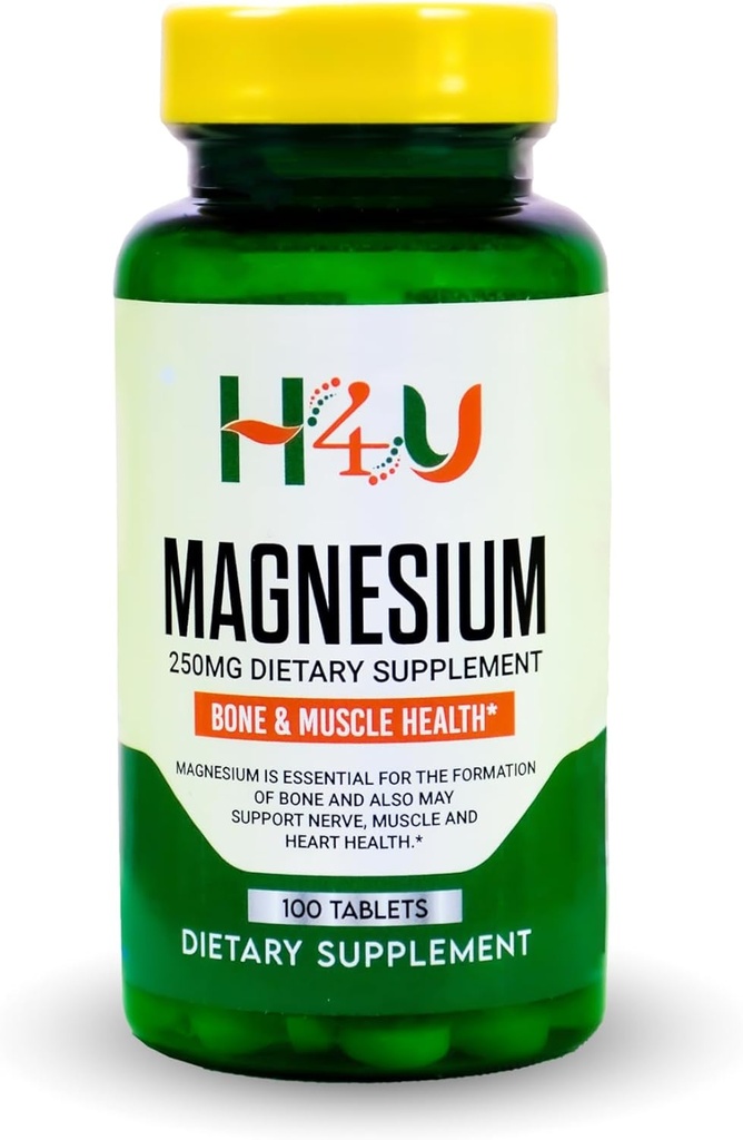H4U - 4 TOP CARE Magnesium Bone &amp; Muscle Health Dietary Supplement Tablets, 250 mg, 100 Count