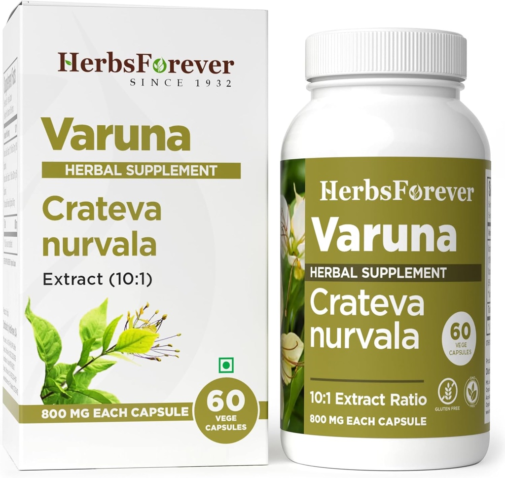 Herbsforever Varuna Nurvala Extract Capsules - Vegan &amp; Gluten Free ← Suplemento basado en plantas para la función de la vejiga y el riñón, 800 mg por cápsulas (60 Nos)