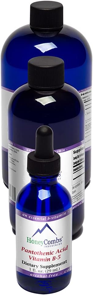 HoneyCombs Vitamin B5 Pantothenic Acid Supplement Liquid Drops - High Potency Vitamin B5 for Men & Women - Maintain Healthy Hormones, Immune System, Hair, Skin, Nail - Vegan Liquid Vitamins (16 Fl oz)