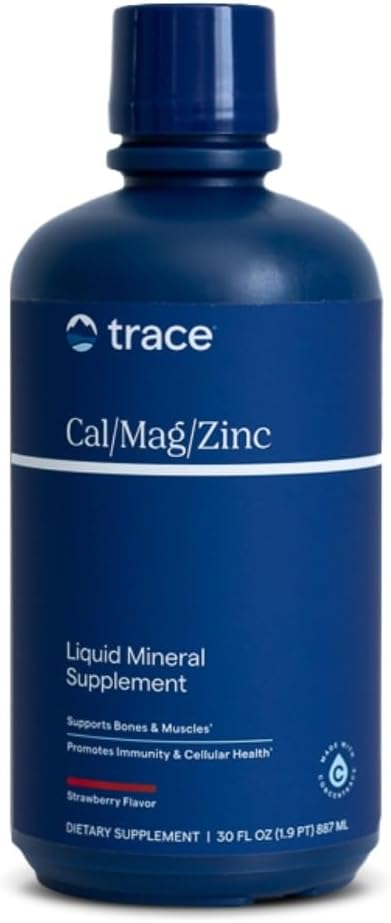 Trace Minerals ← Liquid Cal/Mag/Zinc Ø Calcium, Magnesium, Zinc, Vitamina D3 Suplemento tención Soporta Tissue Normal, Muscle y Bone Density ¦ Natural Strawberry Flavor ← 32 Servings, 32 fl oz.