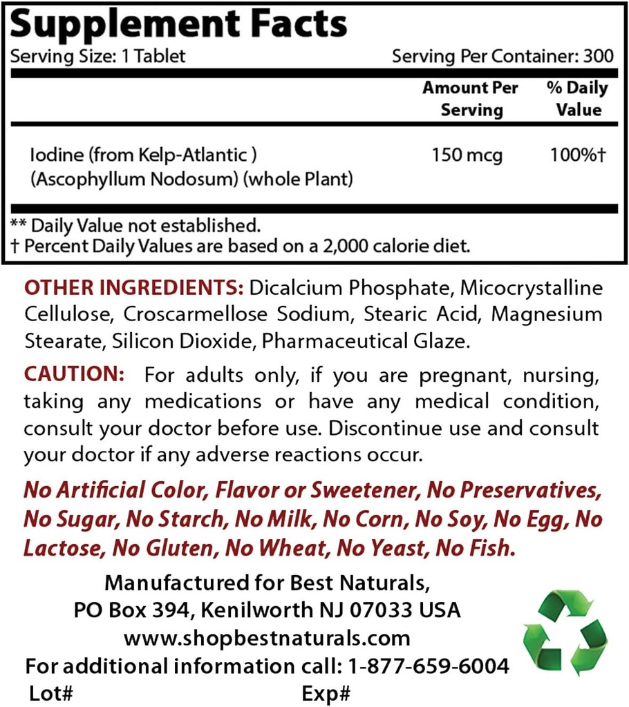 Kelp Suplemento 150 Mcg &amp; Selenium 200 mcg
