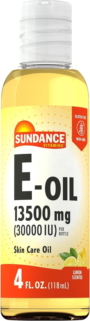 Sundance Vitamina E-Oil para la piel TEN 13500 mg (30000 UI) TENIENDO 4 onzas fluidas TEN Lemon Scented TEN No-GMO y Gluten Suplemento gratuito