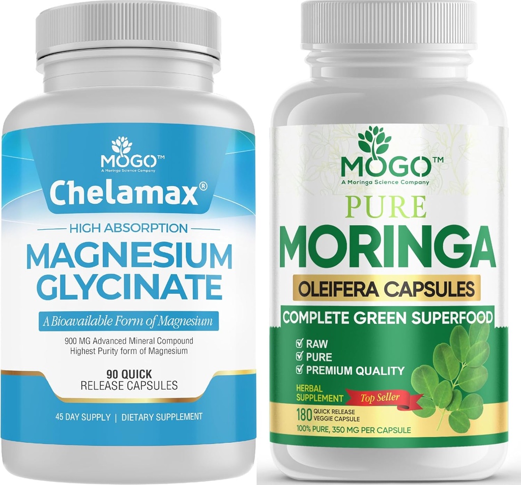 MOGO Puro Magnesio Glycinate y Moringa Capsule - Superfood + Mejor Mineral
