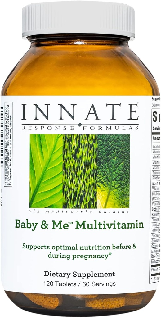 INNATE Response Formulas Baby & Me Multivitamin - Prenatal and Postnatal Vitamin with Folate, Choline, and Vitamins B12 and D3 - Vegetarian, Non-GMO, and Gluten-Free - 120 Tablets (60 Servings)