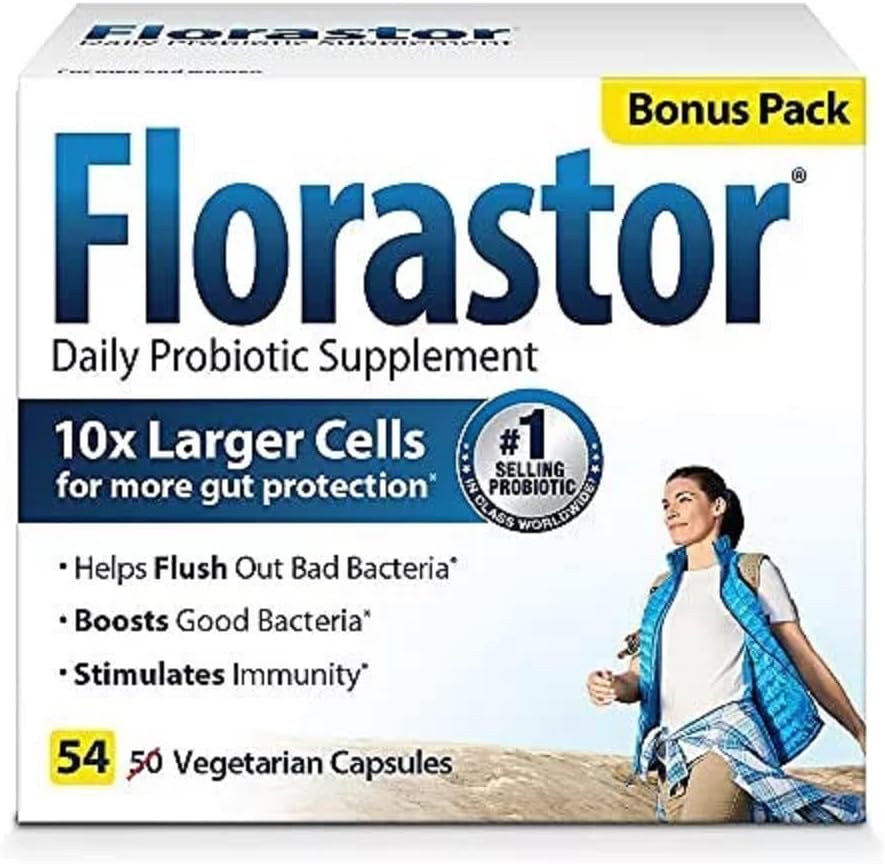 Florastor Suplemento Probiótico diario para mujeres y hombres, Procedido para apoyar la salud digestiva, Saccharomyces Boulardii CNCM I-745 (54 cápsulas)