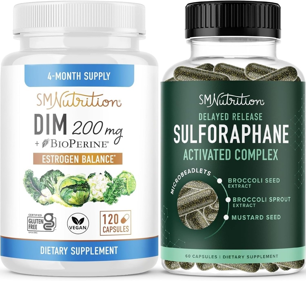 Complejo Sulforaphane con suplemento DIM de 200 mg para el equilibrio de estrógeno mejorado para las mujeres ¦ Advanced Microlet Technology Hormon Balance (60 Servings) con cápsulas Diindolylmethane (120 Servings)
