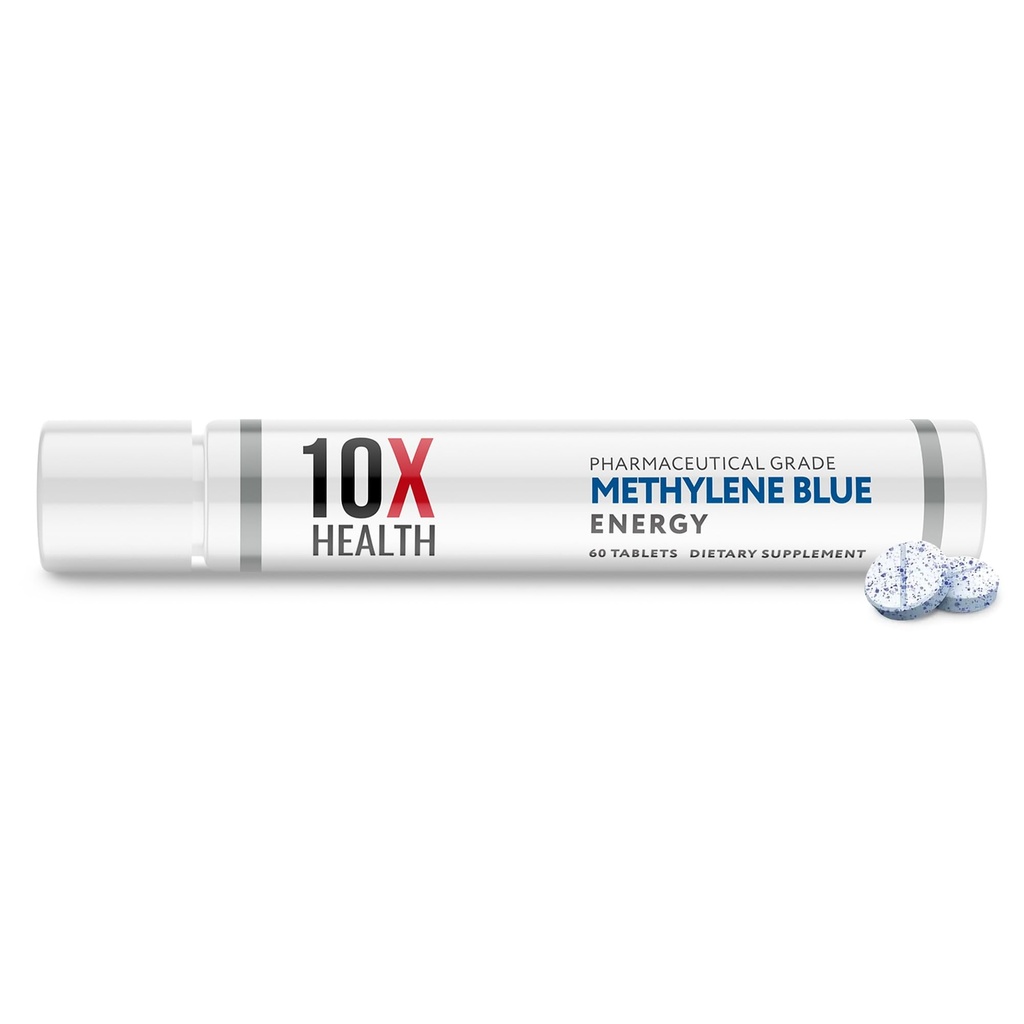 10X Health Methylene Blue Supplement with Black Pepper Extract - 60 Tablets Methylene Blue Pharmaceutical Grade Tablets - Supports Energy, Focus & Cognition - Vegan, Non-GMO