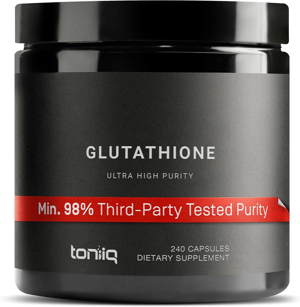 Toniiq Ultra High Strength Glutathione Capsules - 1000mg Concentrated Formula - 98%+ Fermentación no transgénico - 240 cápsulas