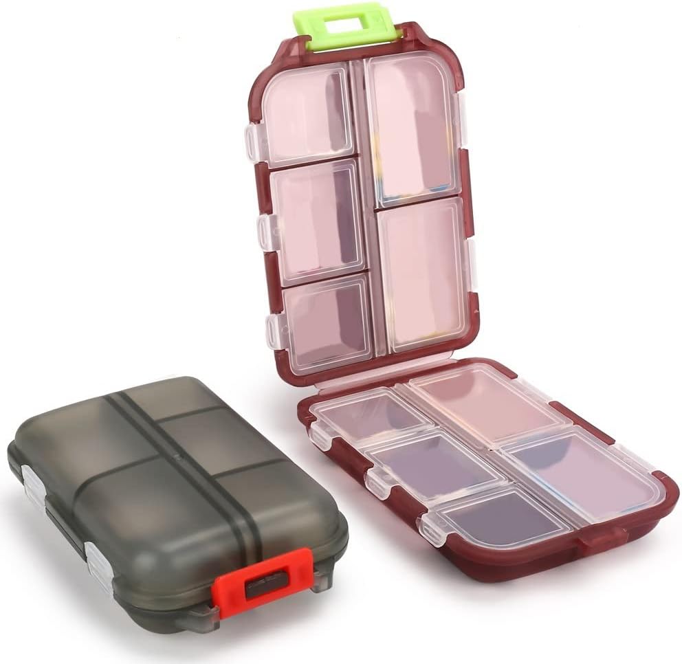 Caja de Organizador de Píldoras 2PCS, Caja de Píldora Portátil, Dispensador de Píldoras, con 10 Compartimientos para diferentes medicamentos