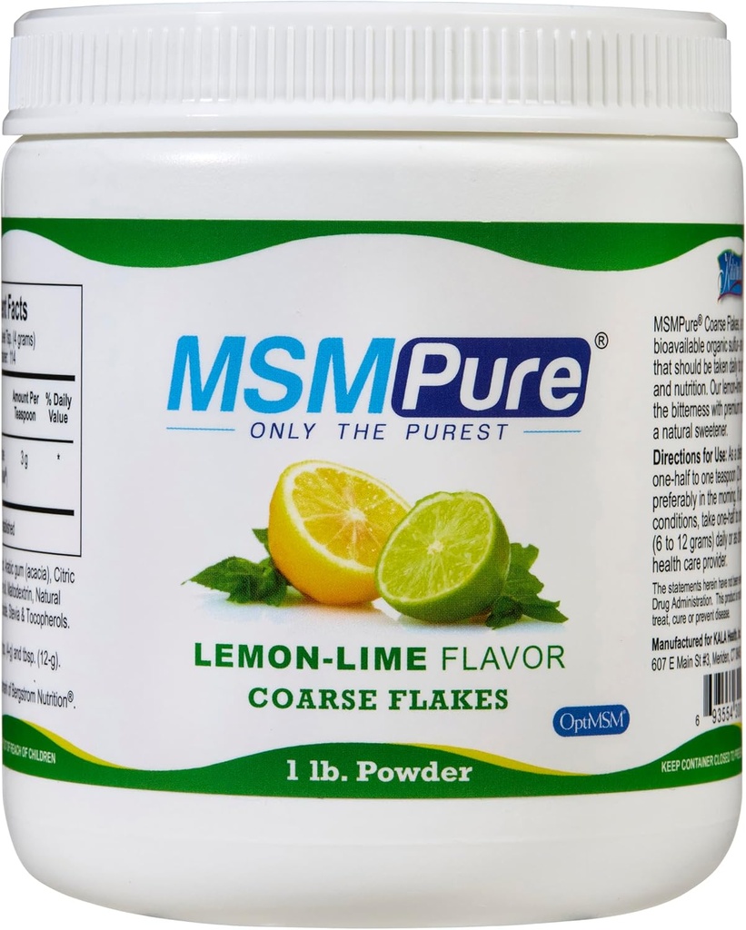 KALA HEALTH MSMPure Lime Lime Flavored Coarse MSM Powder Flakes – US-Made MSM for Joint Health, Skin Appearance, and Hair & Nail Support – 1 lb, Organic Sulfur