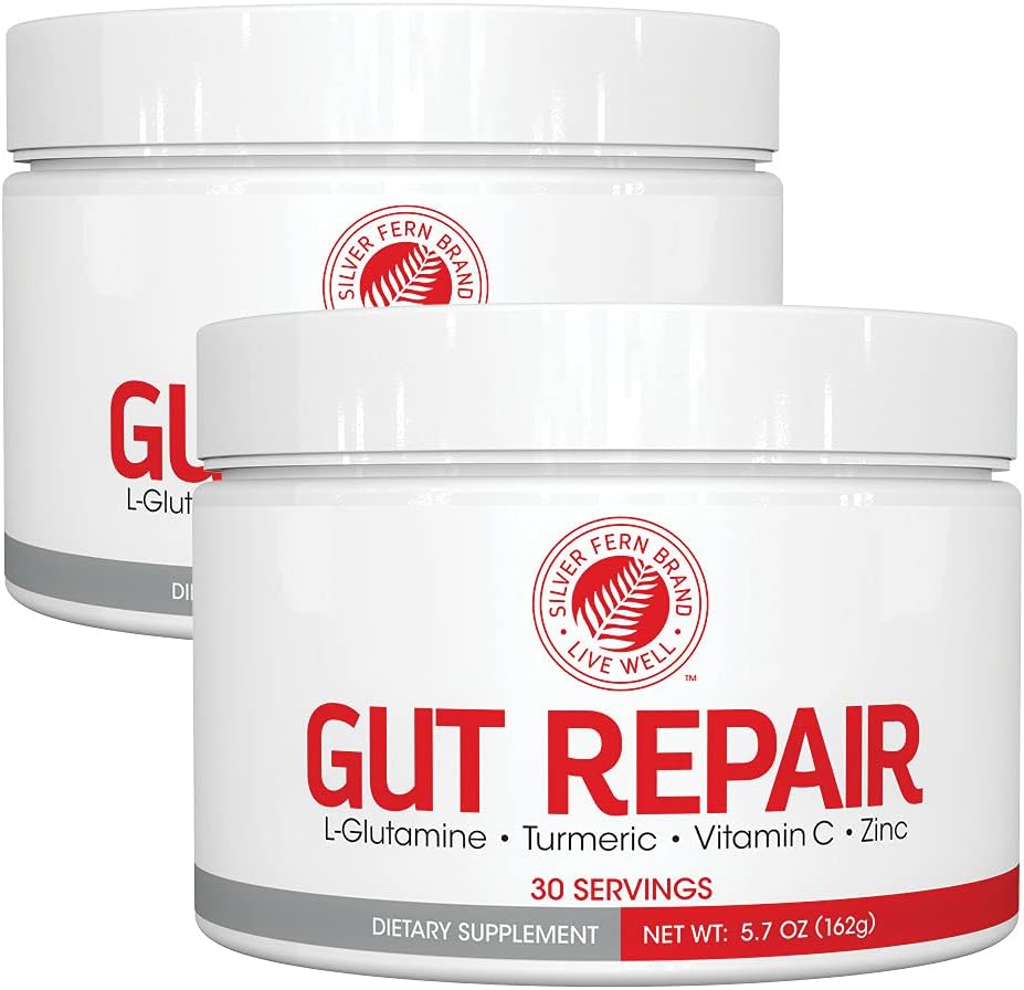 Plata Fern Gut Reparación - Suplemento de Salud Digestivo Polvo - L-Glutamina, Curcumin, Zinc &amp; Ascorbic Acid (2 Tubs - 60 Servings)
