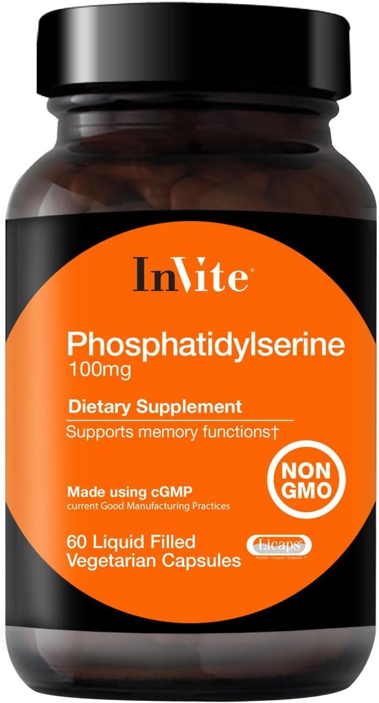 Invite Health Phosphatidylserine 100 mg - Supports Memory and Cognitive Function, Including Concentration and Focus - 60 Liquid Filled Vegetarian Capsules