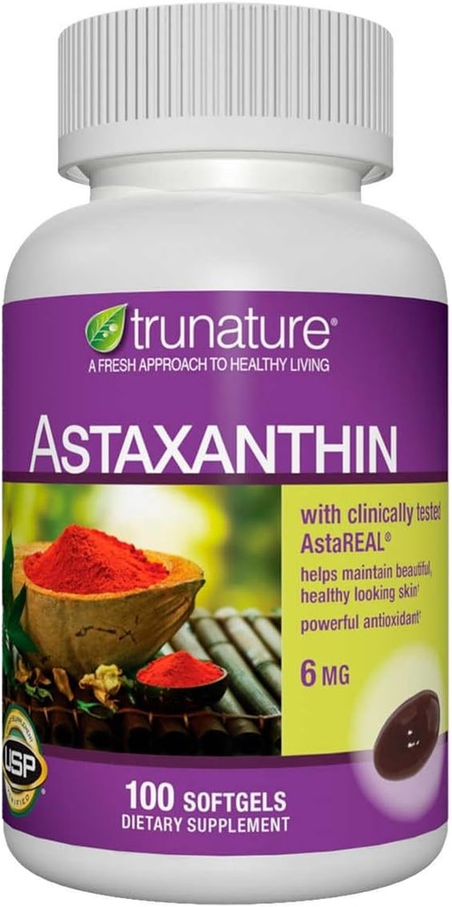 Generic trunatur Astaxanthin 6 mg. - Enhances Skin Elasticity, Moisture, Texture and Tone - 100 Softgels