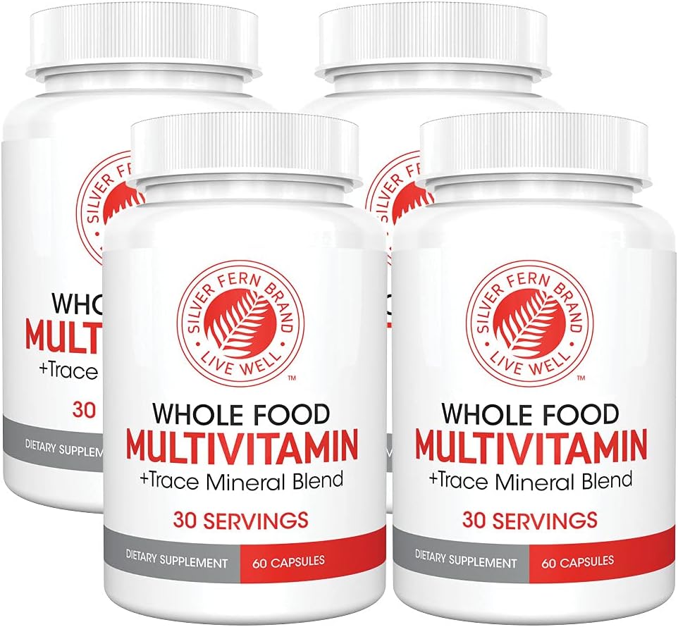 Fern de Plata Alimento completo Multi vitamina w/Trace Mineral Blend Suplemento - 4 Botellas - 60 Vegicaps Cada - 120 Day Supply - Natural, Non-GMO, Vegan, Multivitamina - Zero Synthetics