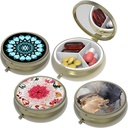 Small Pill Box,Pill Case for Purse&Pocket,3 Compartments Travel Pill Case Medication Organizer Storage for Vitamins, Pills, Fish Oil and Earrings, Studs,Bronze-3Round