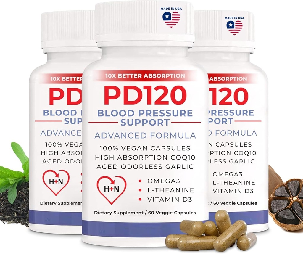 Blood Pressure Supplement to Help Reduce High Blood Pressure Naturally, CoQ10, Nitric Oxide, Black Odorless Aged Garlic, Omega 3, L-Theanine, Vitamin D3 for Blood Pressure Support