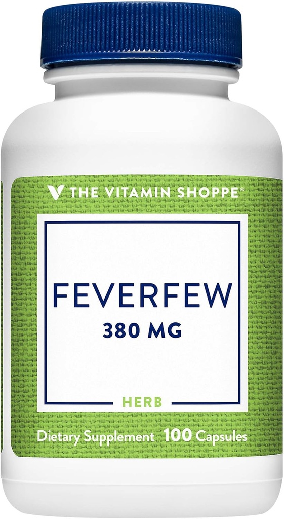 The Vitamin Shoppe Feverfew 380MG, A Traditional Herb, Once Daily (100 capsules)