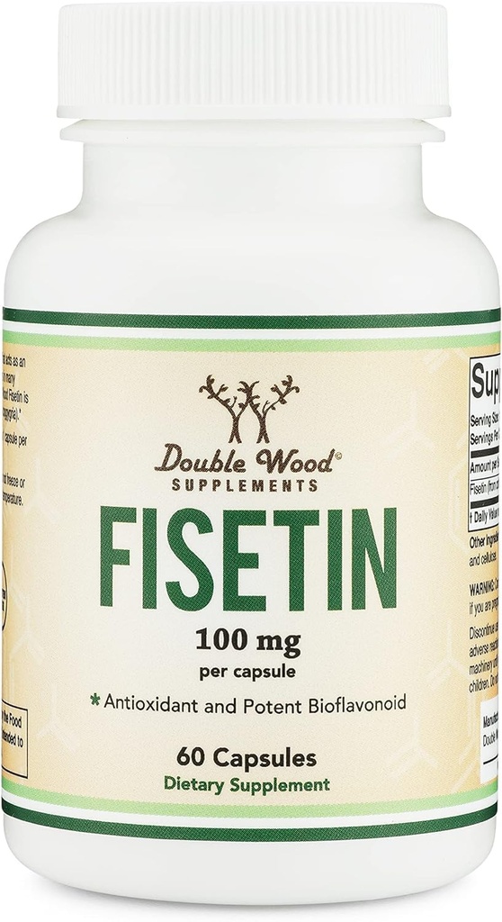 Fisetin Supplement - 100mg of Bioactive Flavnonols, 60 Count (Bioflavonoid Polyphenols Supplement Similar to Apigenin, Luteolin, and Quercetin) Aging Support Senolytic by Double Wood