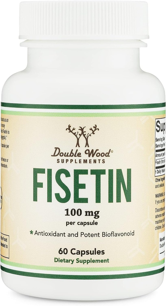 Suplemento de Fisetina - 100 mg de Flavnonol bioactivo, 60 Conde (Bioflavonoid Polyphenols Suplemento similar a Apigenin, Luteolin y Quercetin) Apoyo al envejecimiento Senolítica por Madera Doble