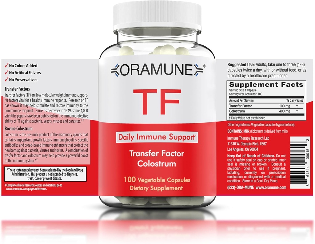 Apoyo Suplemento con Factor de Transferencia y Colostrum Puro - Bovine Colostrum cápsulas para un Cuerpo Resiliente - Suplemento Inmunity para promover la Wellness - 100 cápsulas