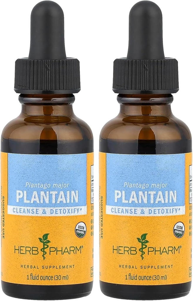 Herb Pharm Certified Organic Plantain Liquid Extract for Cleansing and Detoxification - 1 Ounce (DPLAN01) (Pack of 2)