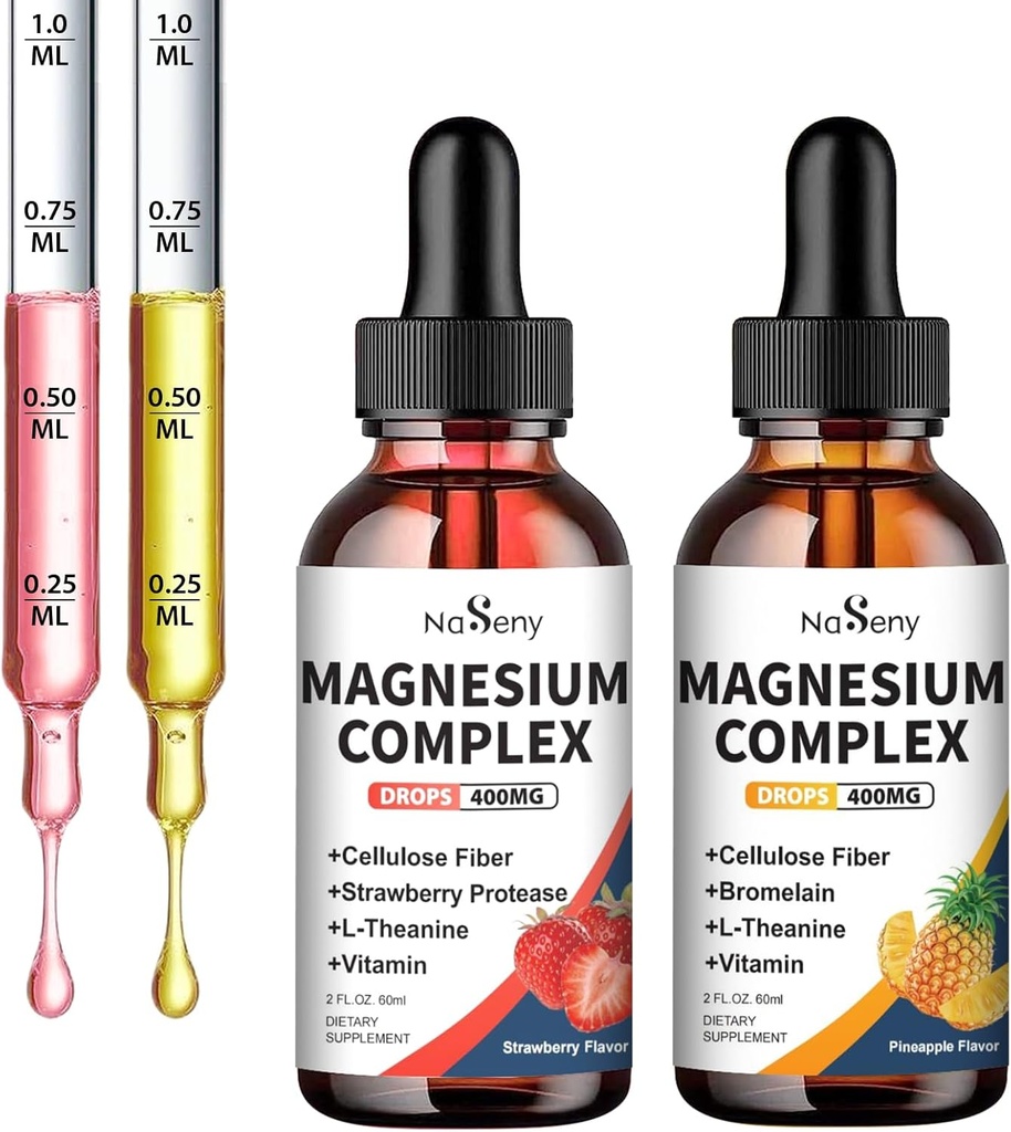 Magnesio líquido Glycinate,Magnesium Drop para niños 400mg Complejo de Magnesio líquido Hight Absorption Bone Health,Relaxation (2PCS)
